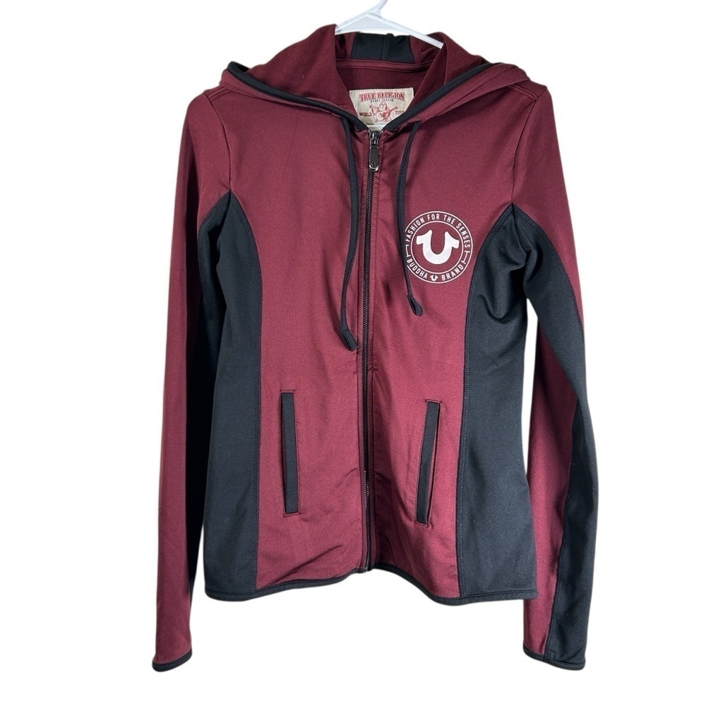 True Religion Burgundy Black Track Zip Up Hoodie XS